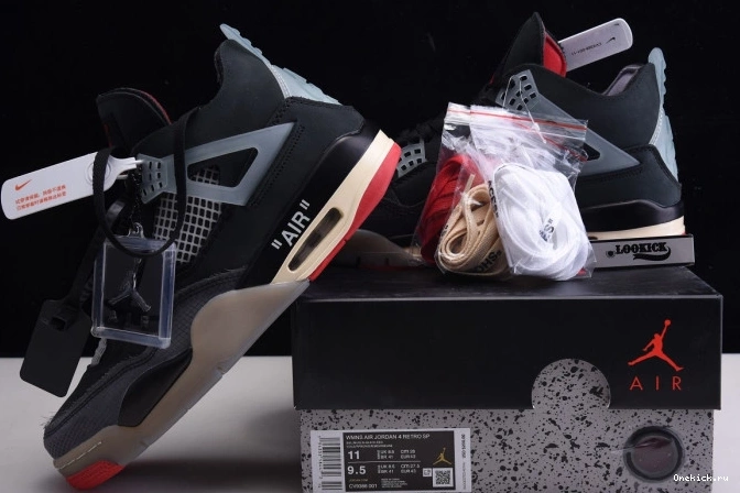 One Kick Retro Jordan CV9388-001 Air 4 x Off White Bred 0707